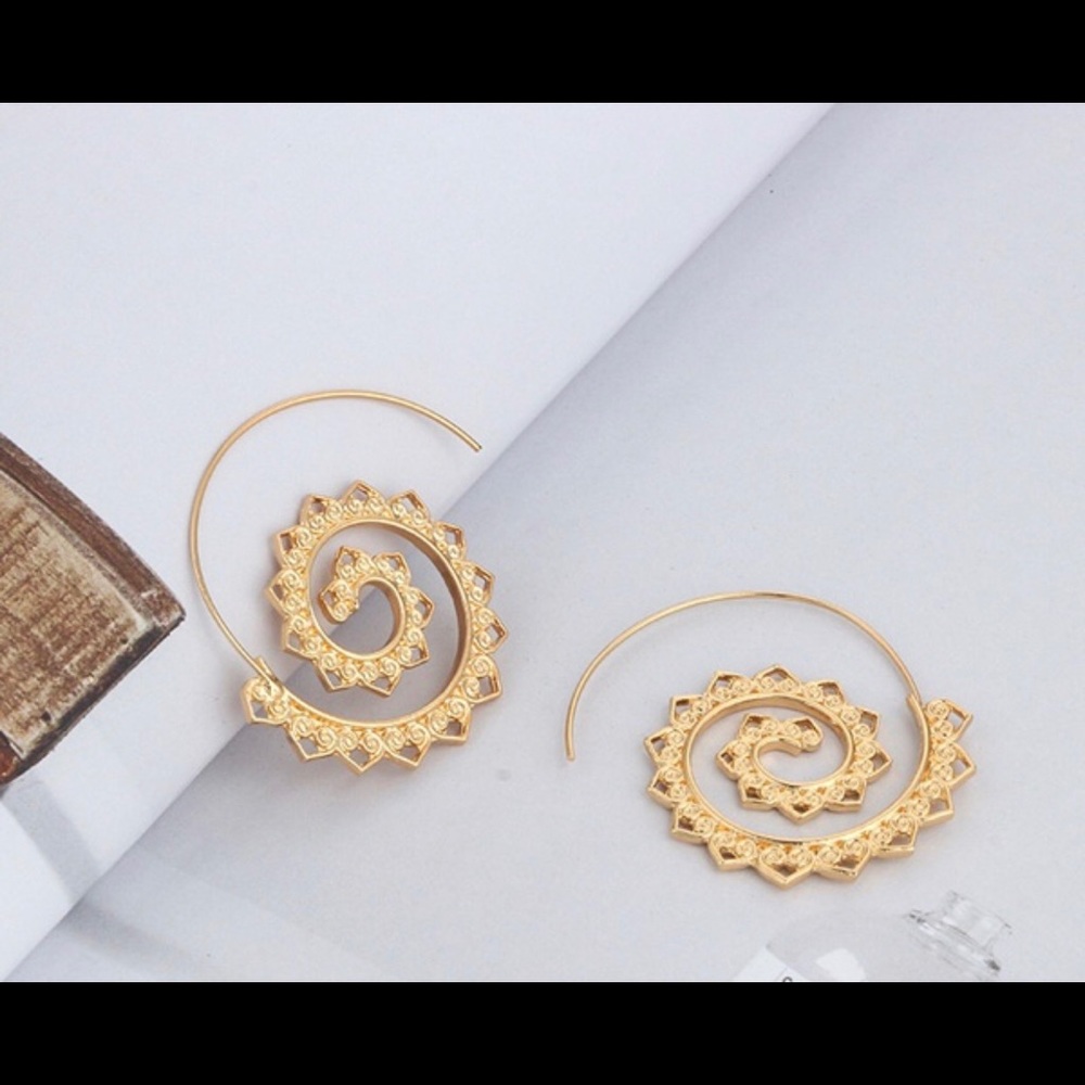 Bohemian exaggerated statement tribal spiral hoops - Picture 2 of 2